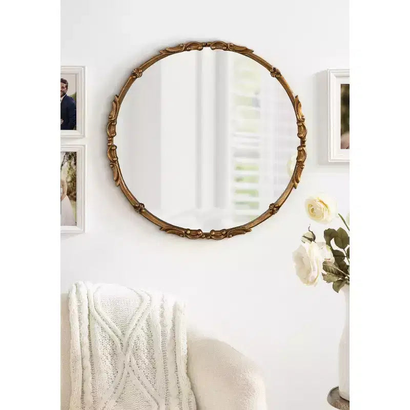 Kate and Laurel Brynley Round Metal Round Mirror, 24 Diameter, Gold