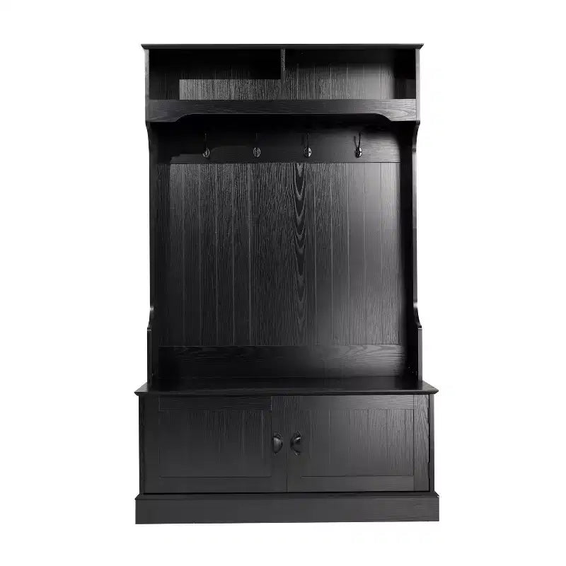 Flash Furniture Fraser Hall Tree with Double Door Storage Bench, Coat Rack with 4 Double Hooks, and 2 Upper Storage Cubbies