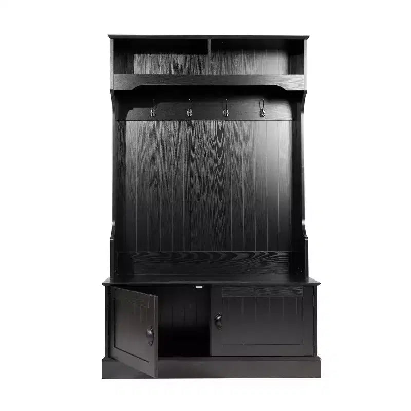 Flash Furniture Fraser Hall Tree with Double Door Storage Bench, Coat Rack with 4 Double Hooks, and 2 Upper Storage Cubbies