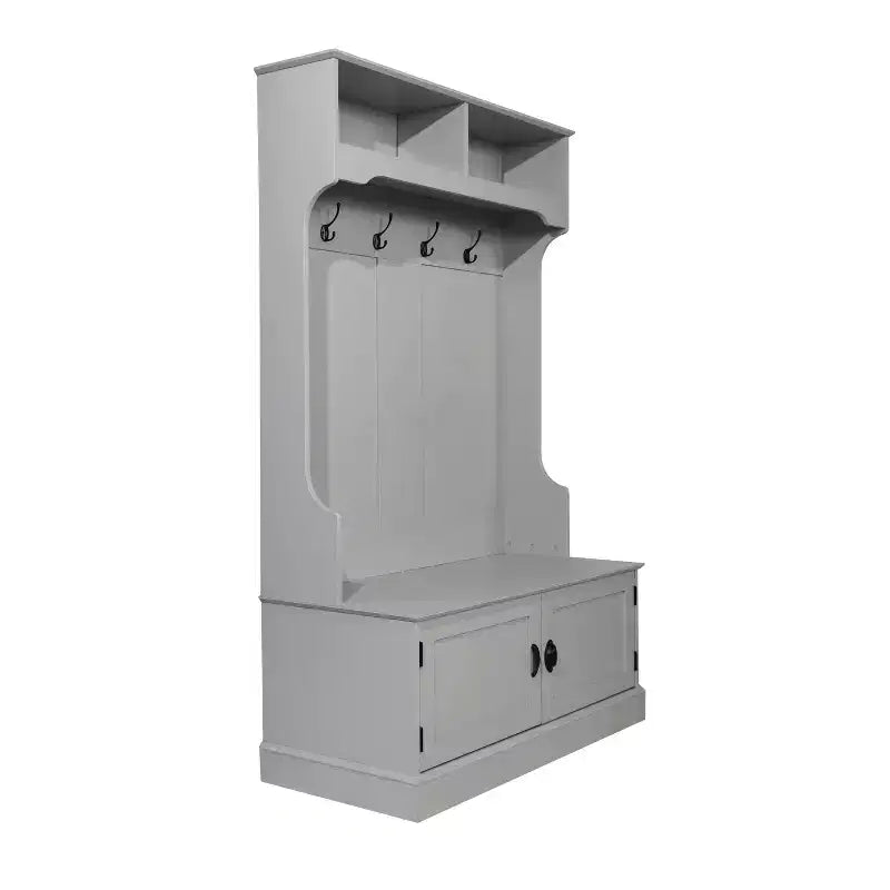 Flash Furniture Fraser Hall Tree with Double Door Storage Bench, Coat Rack with 4 Double Hooks, and 2 Upper Storage Cubbies