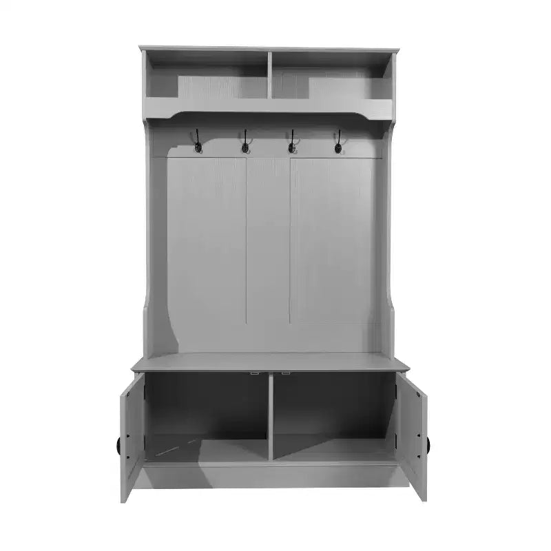 Flash Furniture Fraser Hall Tree with Double Door Storage Bench, Coat Rack with 4 Double Hooks, and 2 Upper Storage Cubbies