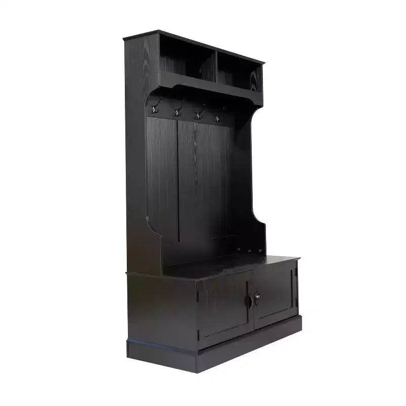 Flash Furniture Fraser Hall Tree with Double Door Storage Bench, Coat Rack with 4 Double Hooks, and 2 Upper Storage Cubbies