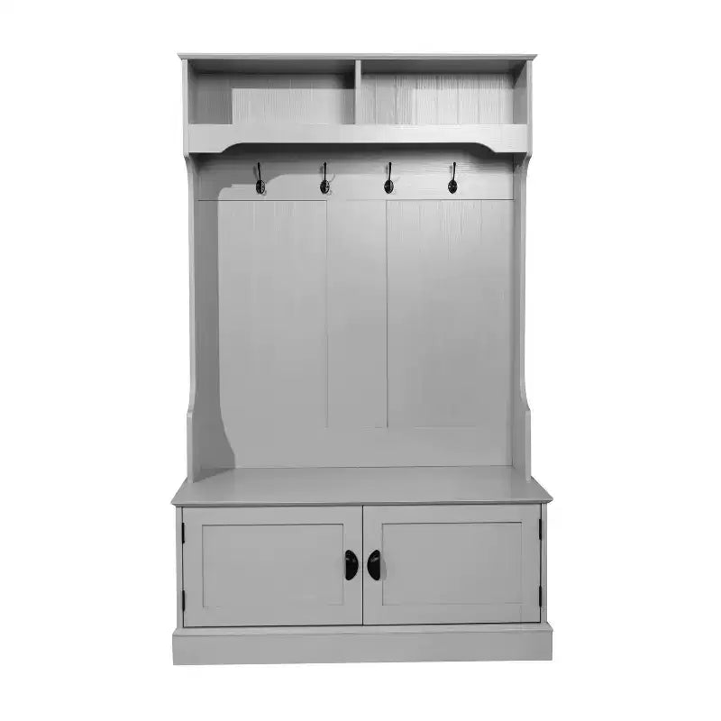 Flash Furniture Fraser Hall Tree with Double Door Storage Bench, Coat Rack with 4 Double Hooks, and 2 Upper Storage Cubbies