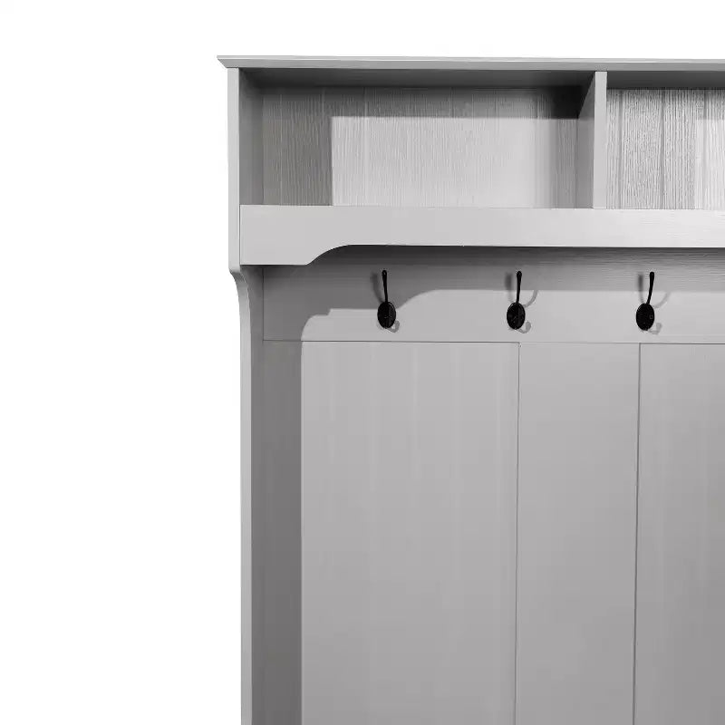 Flash Furniture Fraser Hall Tree with Double Door Storage Bench, Coat Rack with 4 Double Hooks, and 2 Upper Storage Cubbies