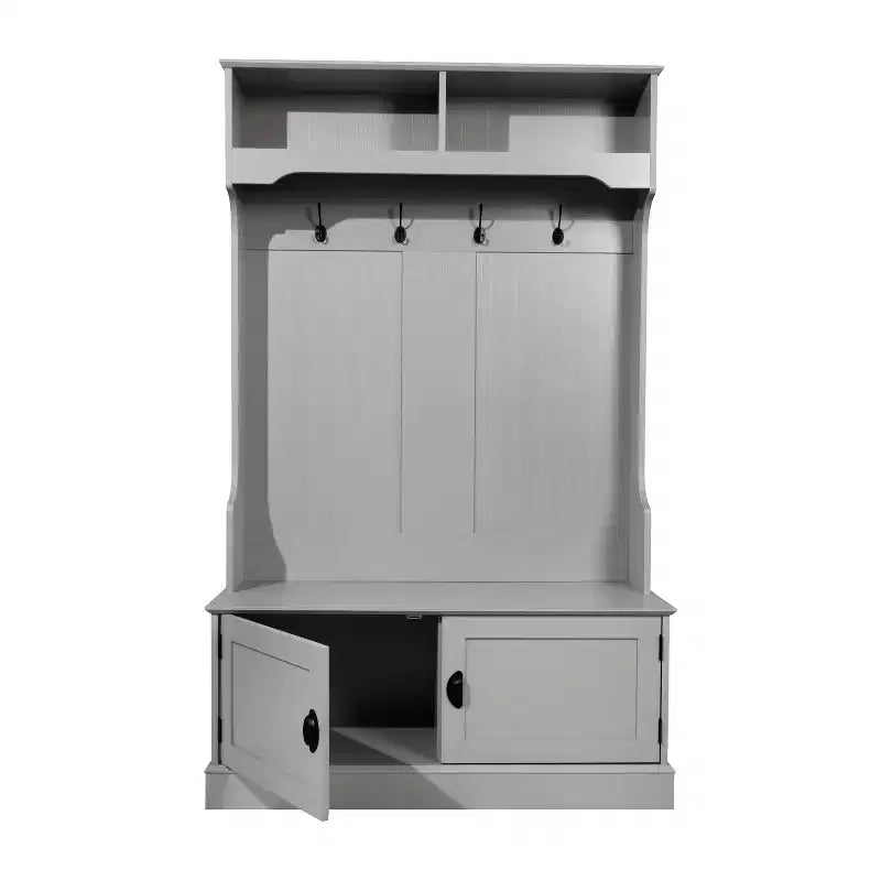 Flash Furniture Fraser Hall Tree with Double Door Storage Bench, Coat Rack with 4 Double Hooks, and 2 Upper Storage Cubbies