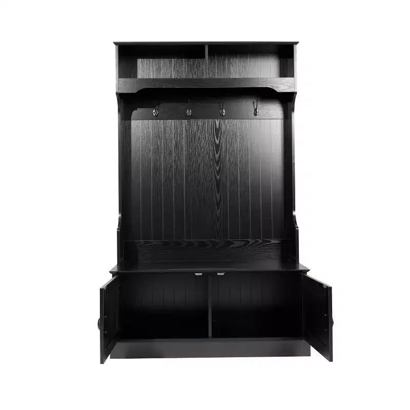 Flash Furniture Fraser Hall Tree with Double Door Storage Bench, Coat Rack with 4 Double Hooks, and 2 Upper Storage Cubbies