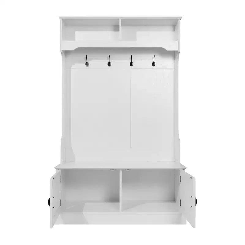Flash Furniture Fraser Hall Tree with Double Door Storage Bench, Coat Rack with 4 Double Hooks, and 2 Upper Storage Cubbies