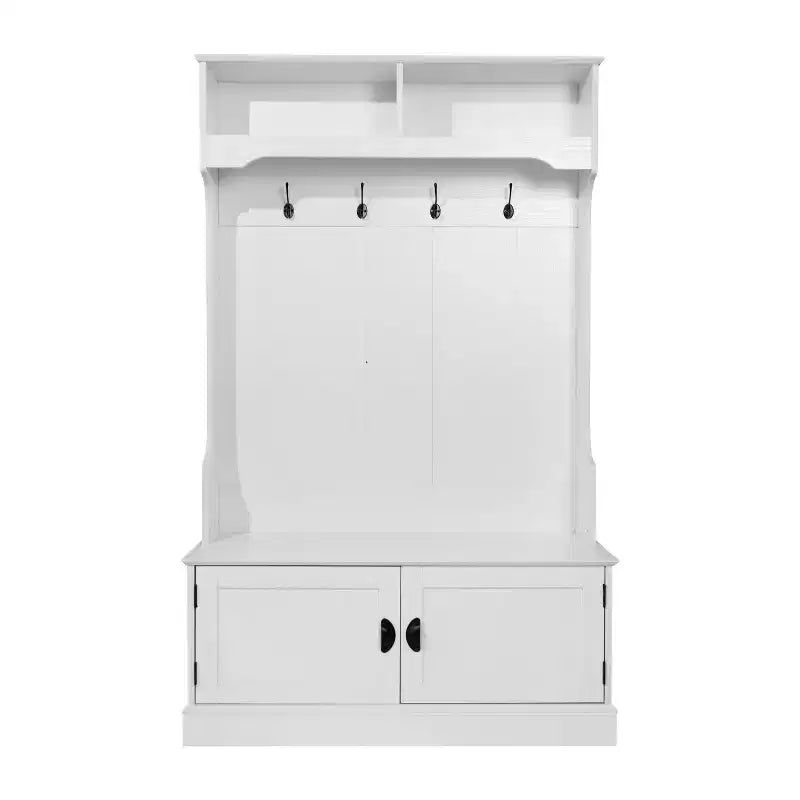 Flash Furniture Fraser Hall Tree with Double Door Storage Bench, Coat Rack with 4 Double Hooks, and 2 Upper Storage Cubbies