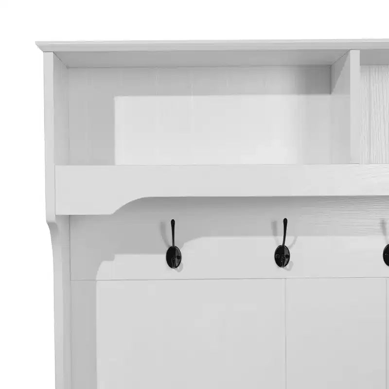 Flash Furniture Fraser Hall Tree with Double Door Storage Bench, Coat Rack with 4 Double Hooks, and 2 Upper Storage Cubbies