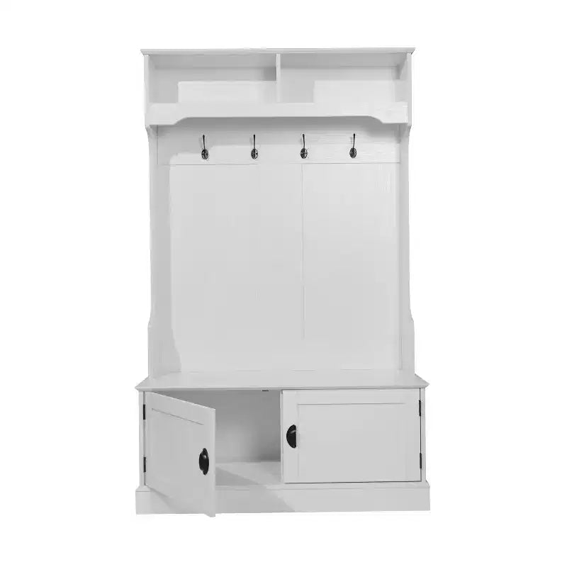 Flash Furniture Fraser Hall Tree with Double Door Storage Bench, Coat Rack with 4 Double Hooks, and 2 Upper Storage Cubbies