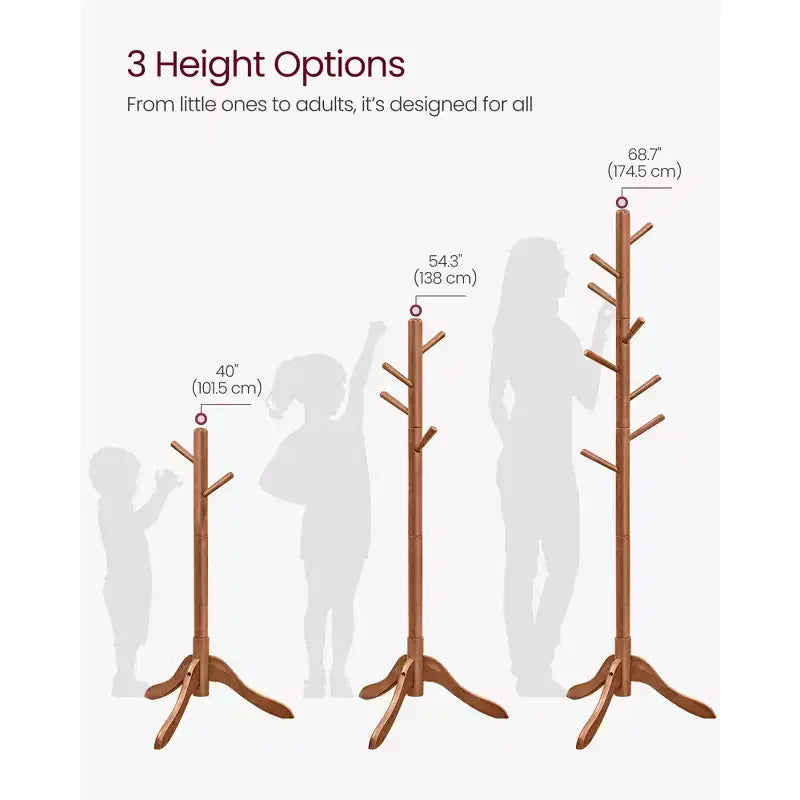 VASAGLE Solid Wood Coat Rack Free Standing with 8 Hooks
