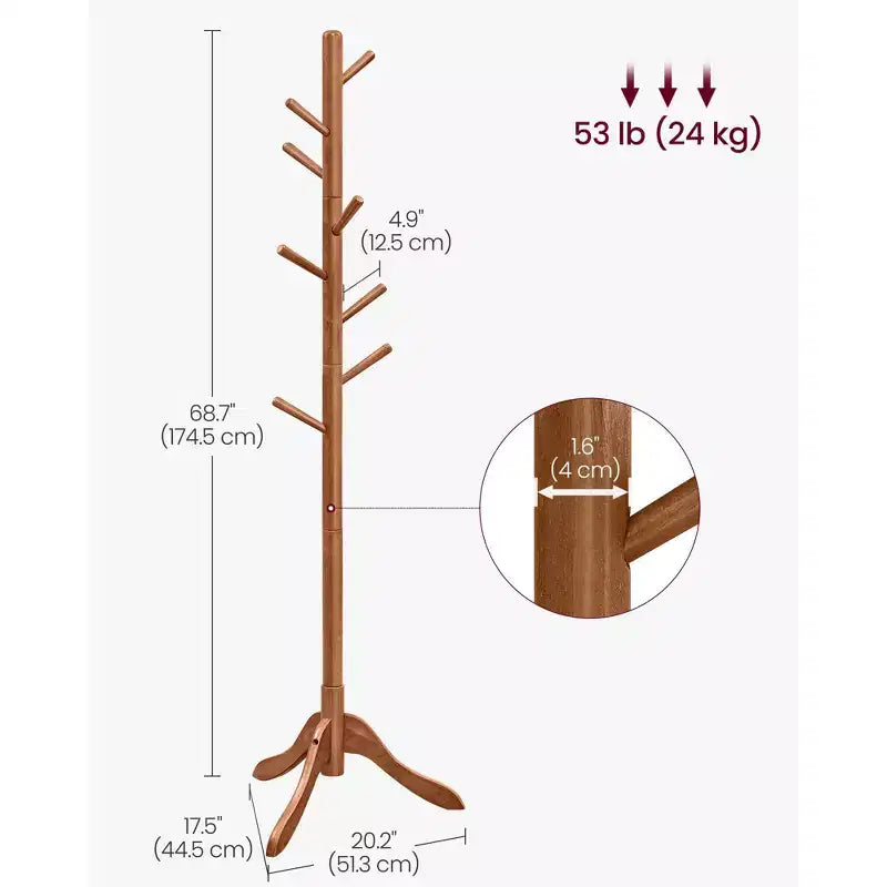 VASAGLE Solid Wood Coat Rack Free Standing with 8 Hooks