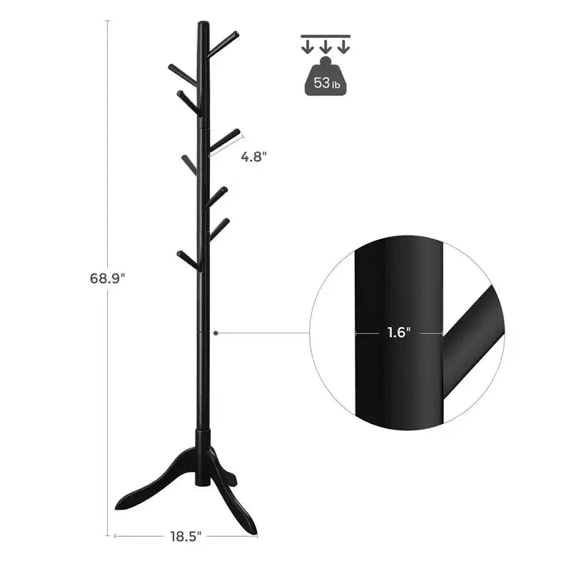 VASAGLE Solid Wood Coat Rack Free Standing with 8 Hooks