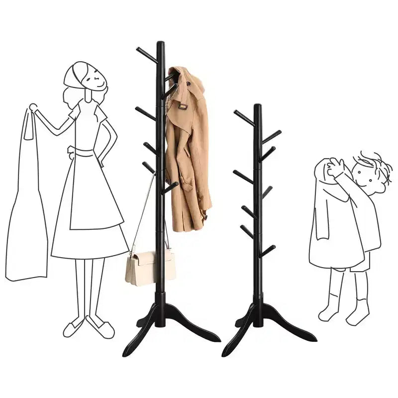 VASAGLE Solid Wood Coat Rack Free Standing with 8 Hooks