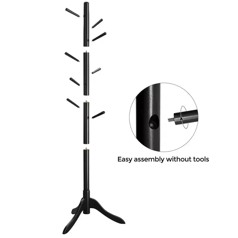 VASAGLE Solid Wood Coat Rack Free Standing with 8 Hooks