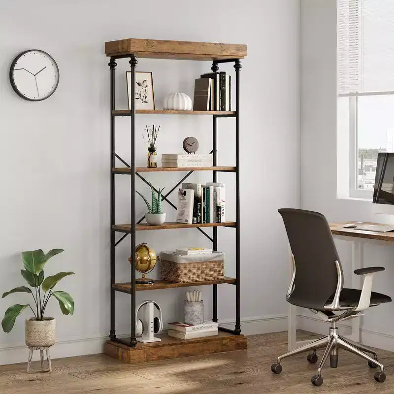 Whizmax Industrial Bookshelf Wood Bookcase 6 Tier Storage Open Rack Shelf Metal Frame for Bedroom,Living Room and Home Office