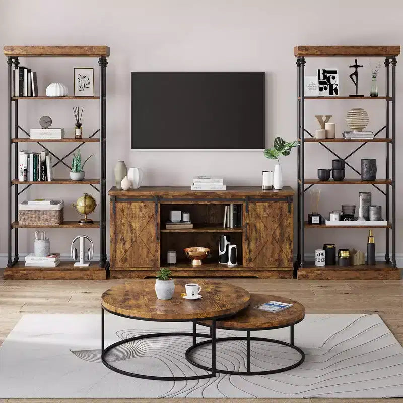 Whizmax Industrial Bookshelf Wood Bookcase 6 Tier Storage Open Rack Shelf Metal Frame for Bedroom,Living Room and Home Office