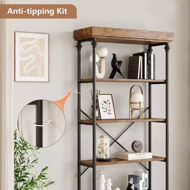Whizmax Industrial Bookshelf Wood Bookcase 6 Tier Storage Open Rack Shelf Metal Frame for Bedroom,Living Room and Home Office
