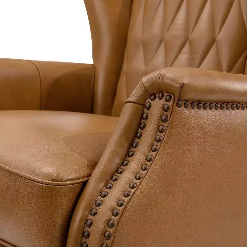 Valerius Genuine Leather Armchair with Nailhead Trims and Solid Wood Legs | HULALA HOME