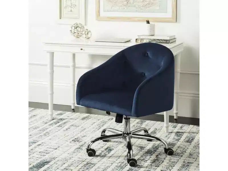 Amy Tufted Swivel Office Chair - Height Adjustable - OCH4500 - Navy/Chrome - Safavieh