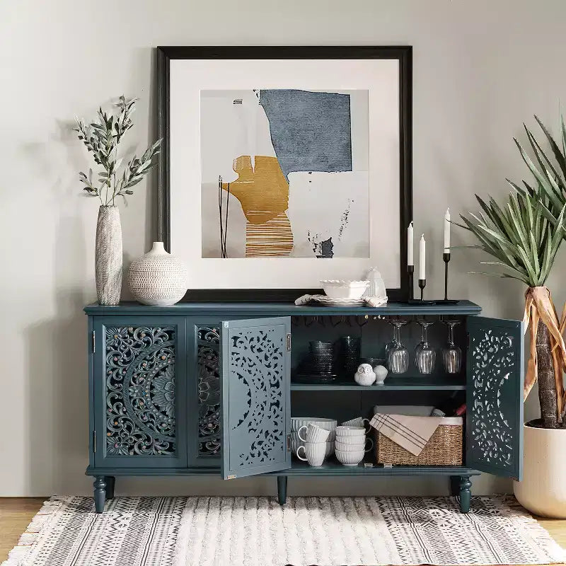 Emathides 63Wide Sideboard with Solid Wood Legs and Lighting |KARAT HOME
