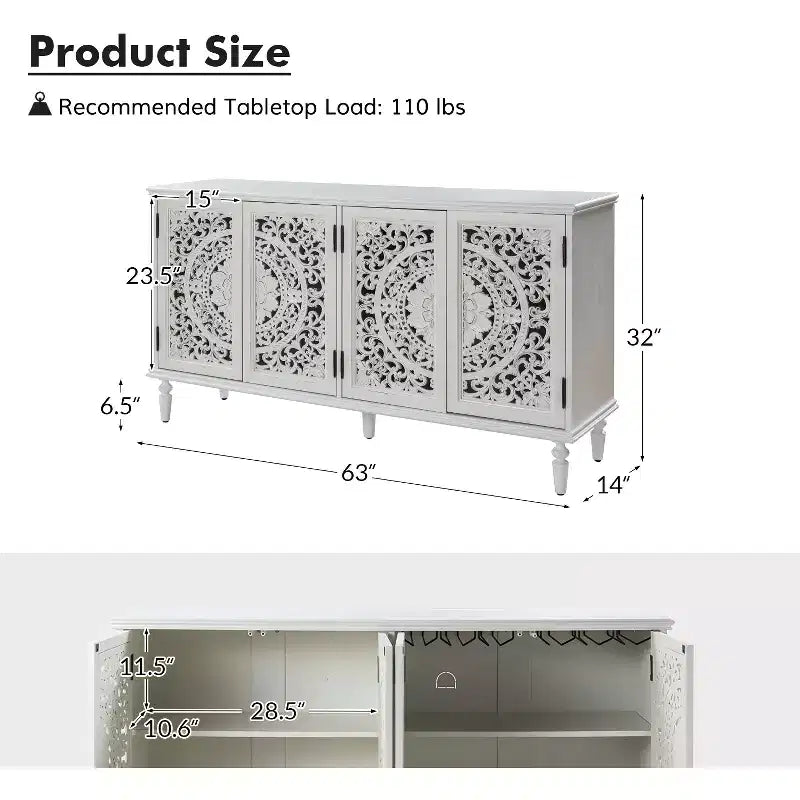 Emathides 63Wide Sideboard with Solid Wood Legs and Lighting |KARAT HOME