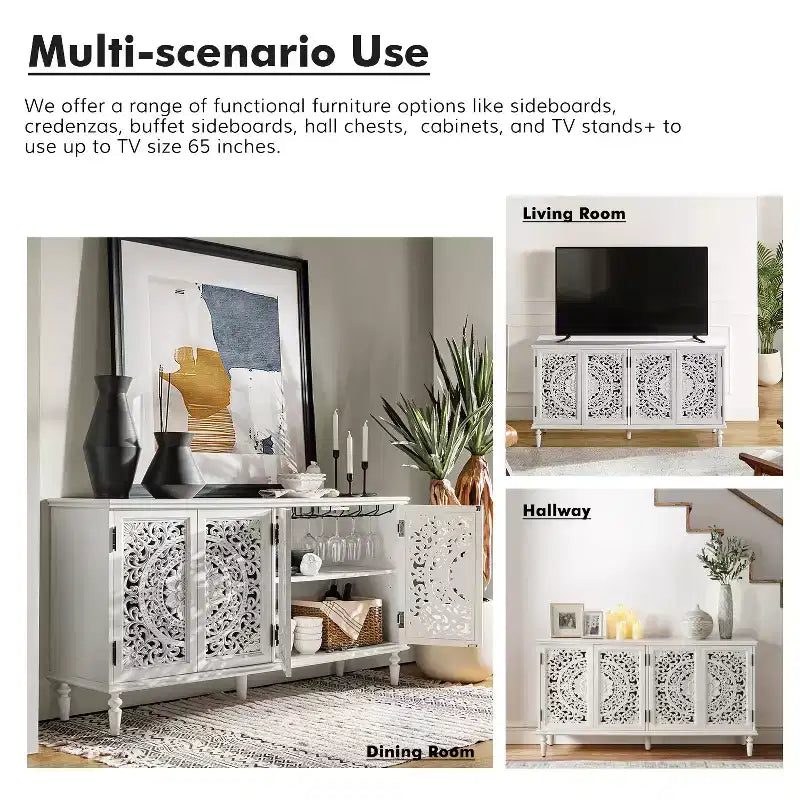 Emathides 63Wide Sideboard with Solid Wood Legs and Lighting |KARAT HOME