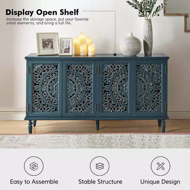 Emathides 63Wide Sideboard with Solid Wood Legs and Lighting |KARAT HOME