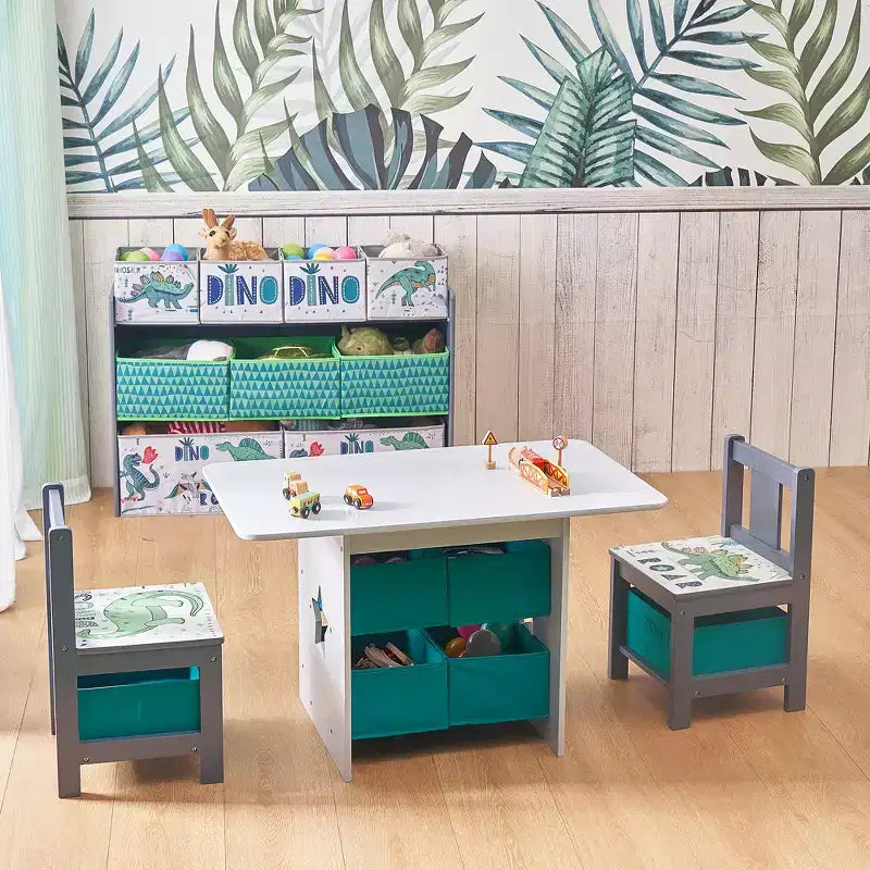 LuxenHome Kids Art Play Table and Chair Set with Storage Baskets Multicolored