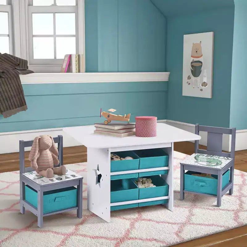 LuxenHome Kids Art Play Table and Chair Set with Storage Baskets Multicolored
