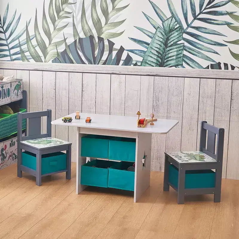 LuxenHome Kids Art Play Table and Chair Set with Storage Baskets Multicolored