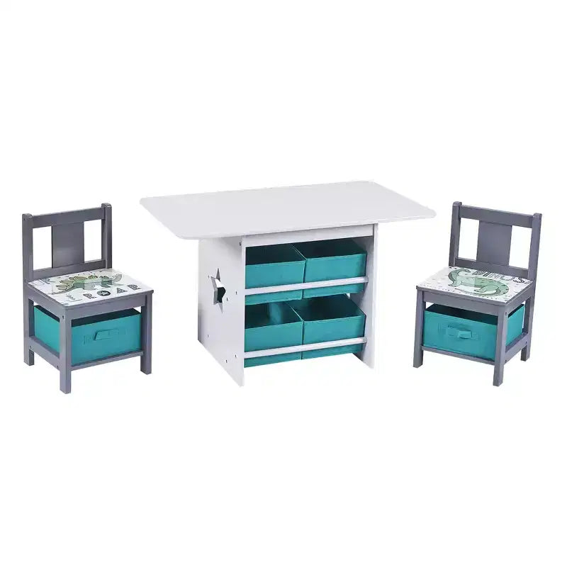LuxenHome Kids Art Play Table and Chair Set with Storage Baskets Multicolored