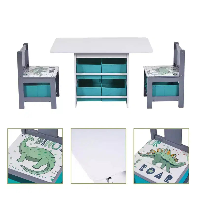 LuxenHome Kids Art Play Table and Chair Set with Storage Baskets Multicolored