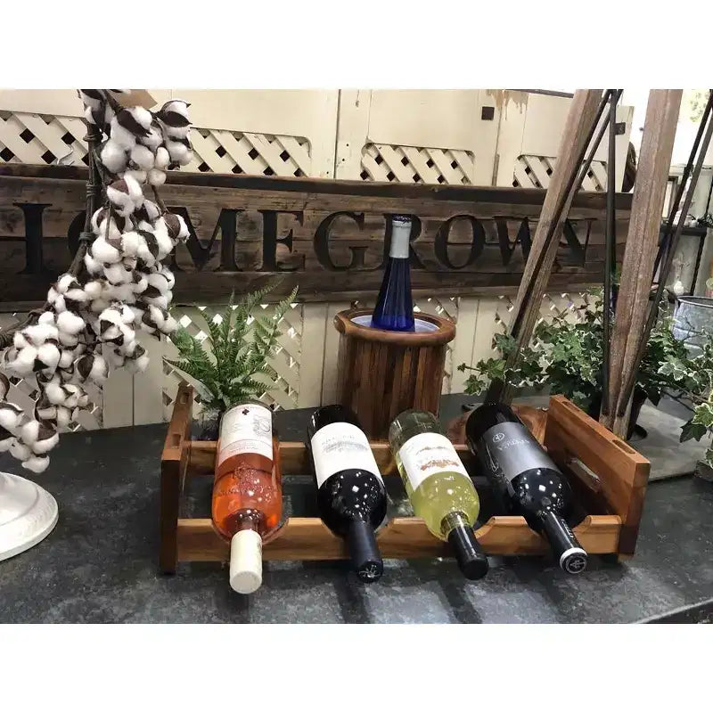 Kalmar Home Solid Acacia 4 Bottle Stackable Wine Rack