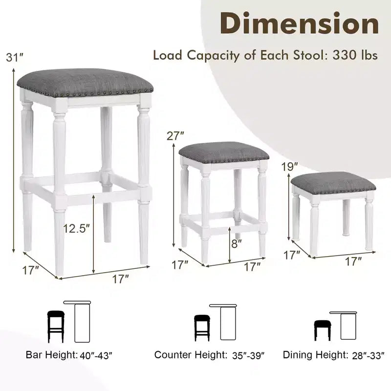 Costway 3 Heights Saddle Stool Set of 2 Square Kitchen Island Stool with Footrests
