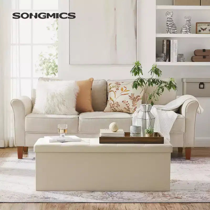 SONGMICS Storage Ottoman Bench Ottoman with Storage Footstool Hold up to 660 lb for Bedroom Living Room