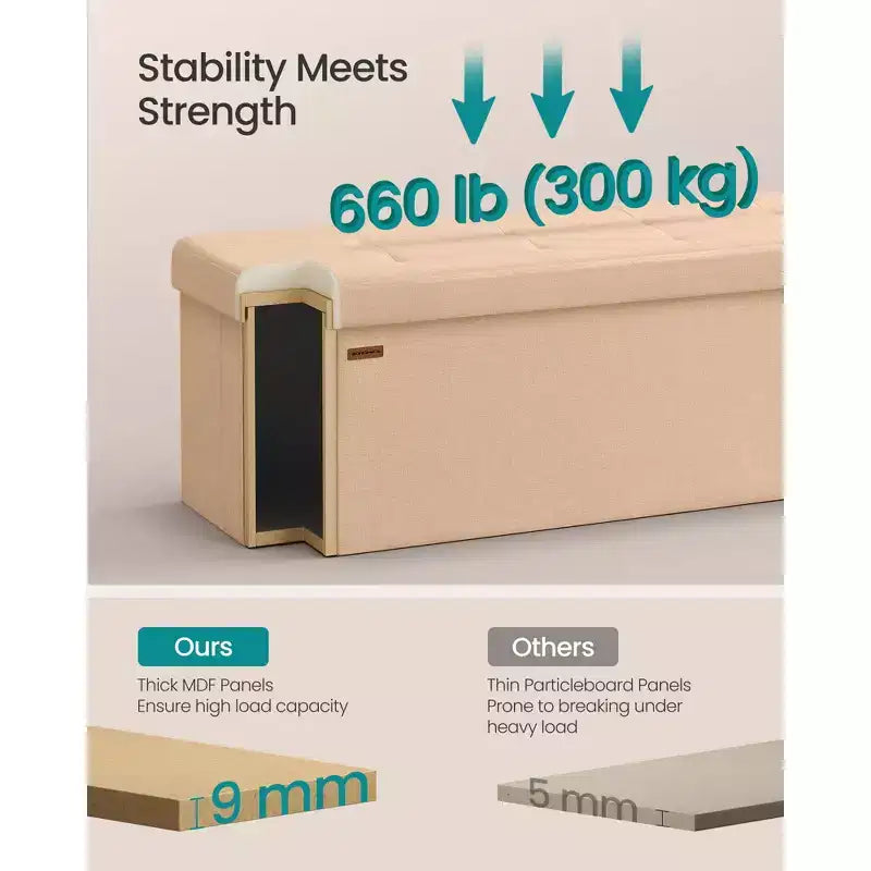SONGMICS Banc de Rangement Ottoman avec Rangement, Repose-Pieds, Supporte jusqu'à 300 kg pour Chambre à Coucher, Salon