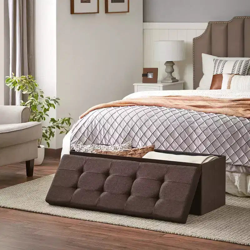 SONGMICS Storage Ottoman Bench Ottoman with Storage Footstool Hold up to 660 lb for Bedroom Living Room