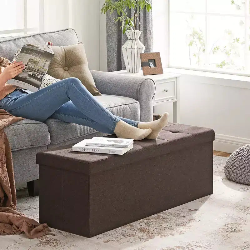 SONGMICS Storage Ottoman Bench Ottoman with Storage Footstool Hold up to 660 lb for Bedroom Living Room