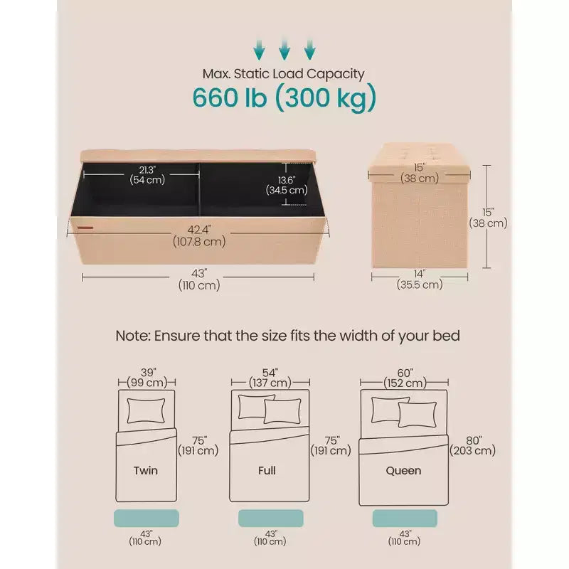 SONGMICS Storage Ottoman Bench Ottoman with Storage Footstool Hold up to 660 lb for Bedroom Living Room