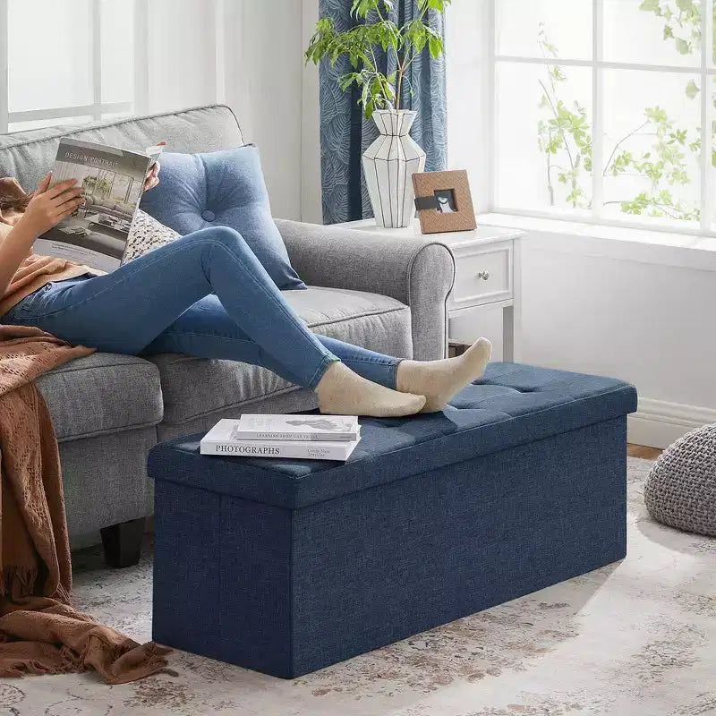 SONGMICS Storage Ottoman Bench Ottoman with Storage Footstool Hold up to 660 lb for Bedroom Living Room