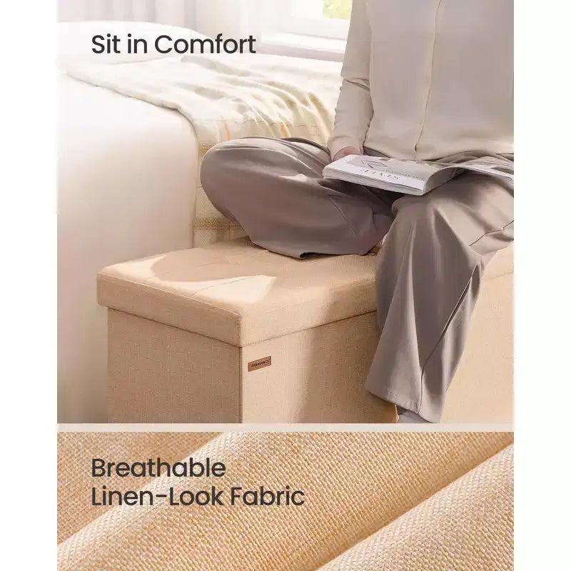 SONGMICS Storage Ottoman Bench Ottoman with Storage Footstool Hold up to 660 lb for Bedroom Living Room