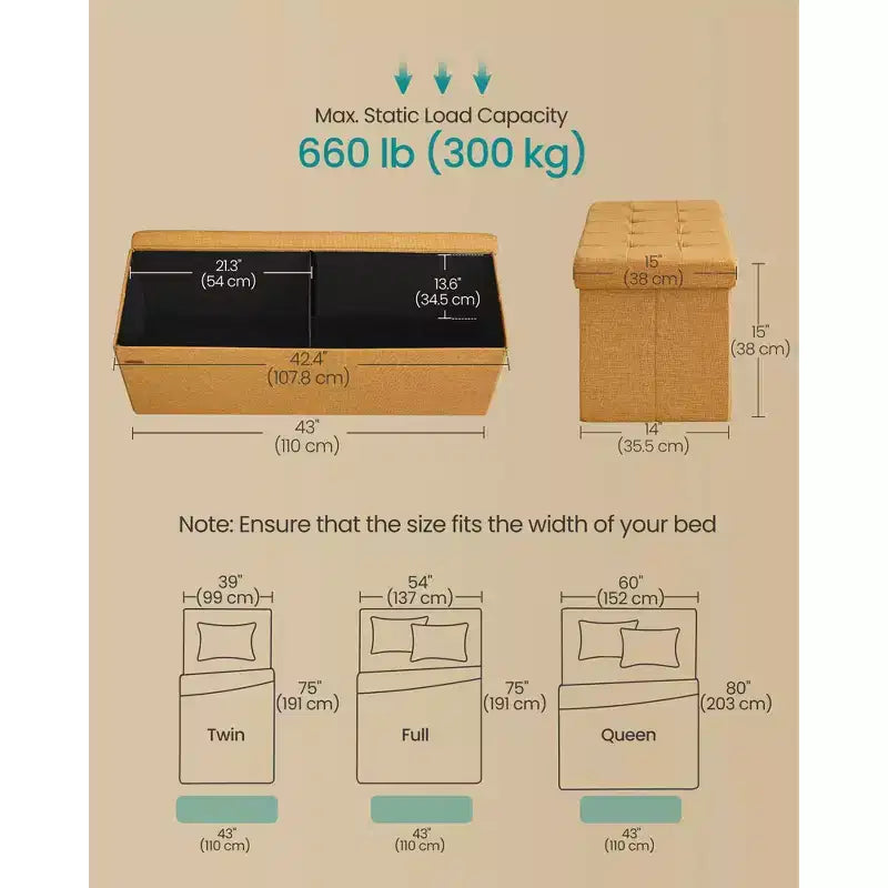 SONGMICS Storage Ottoman Bench Ottoman with Storage Footstool Hold up to 660 lb for Bedroom Living Room