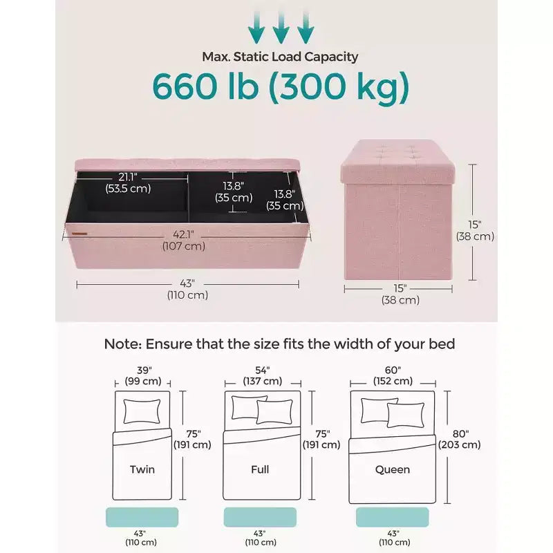 SONGMICS Storage Ottoman Bench Ottoman with Storage Footstool Hold up to 660 lb for Bedroom Living Room