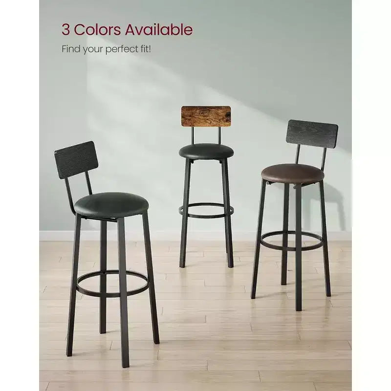 VASAGLE Bar Stools, Set of 2 PU Upholstered Breakfast Stools, 29.7 Inches Barstools with Back and Footrest, for Dining Room Kitchen Counter Bar