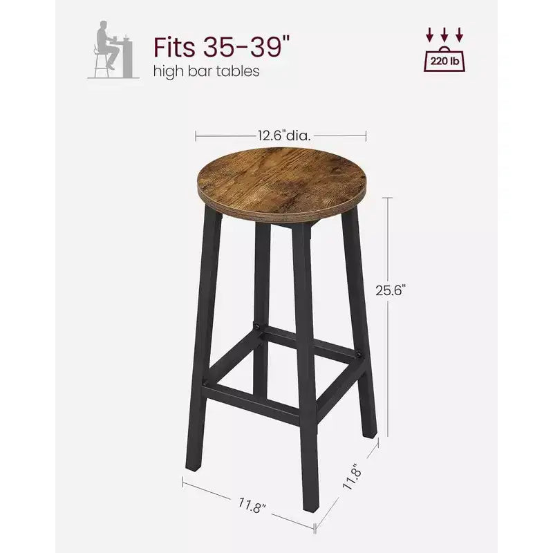 VASAGLE 2 Pack Bar Stools, Bar Chairs, Steel Frame, 25.6 Inch Tall, for Kitchen Dining, Easy Assembly, Industrial Design, Rustic Brown and Black