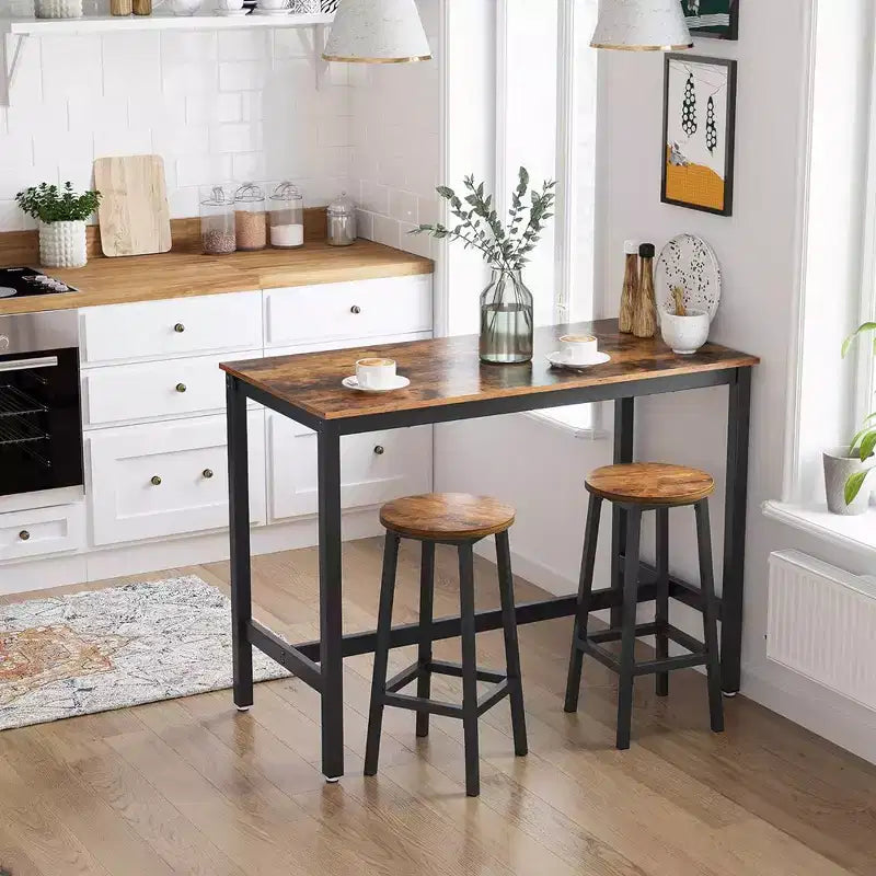 VASAGLE 2 Pack Bar Stools, Bar Chairs, Steel Frame, 25.6 Inch Tall, for Kitchen Dining, Easy Assembly, Industrial Design, Rustic Brown and Black