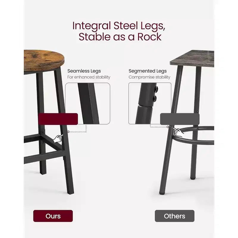 VASAGLE 2 Pack Bar Stools, Bar Chairs, Steel Frame, 25.6 Inch Tall, for Kitchen Dining, Easy Assembly, Industrial Design, Rustic Brown and Black