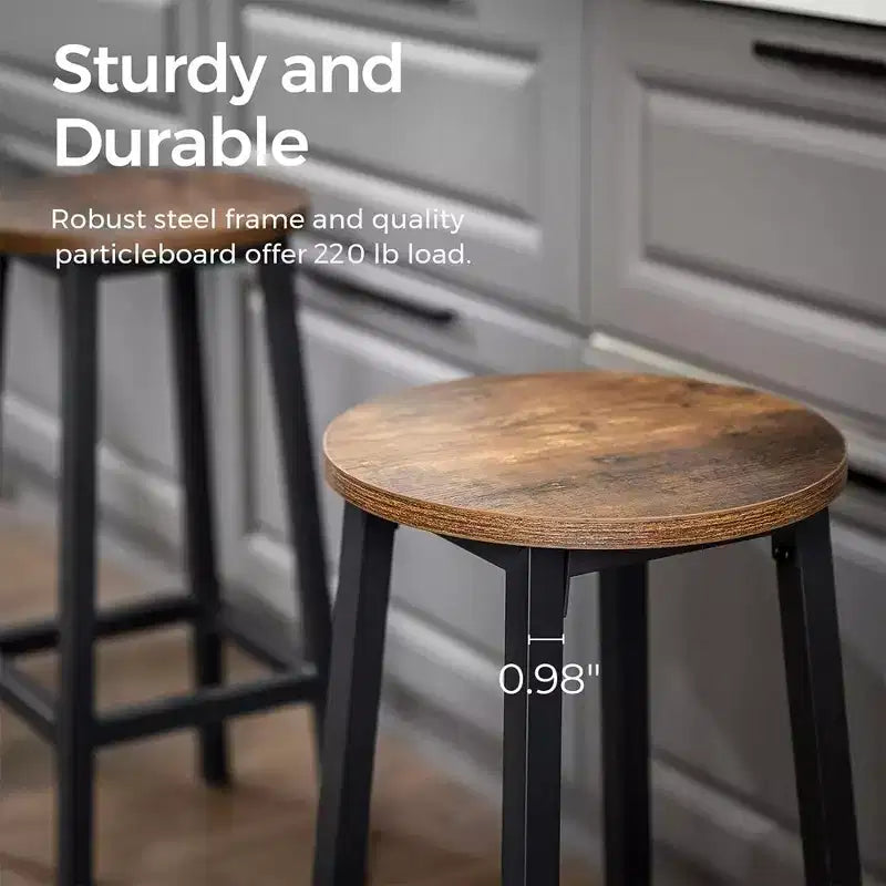 VASAGLE 2 Pack Bar Stools, Bar Chairs, Steel Frame, 25.6 Inch Tall, for Kitchen Dining, Easy Assembly, Industrial Design, Rustic Brown and Black