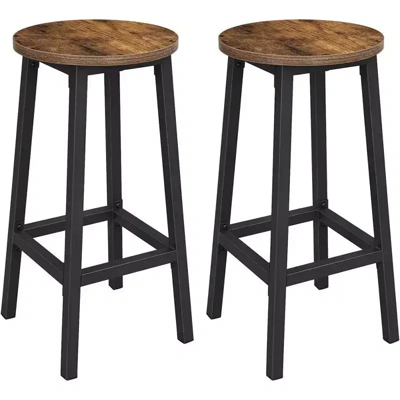 VASAGLE 2 Pack Bar Stools, Bar Chairs, Steel Frame, 25.6 Inch Tall, for Kitchen Dining, Easy Assembly, Industrial Design, Rustic Brown and Black